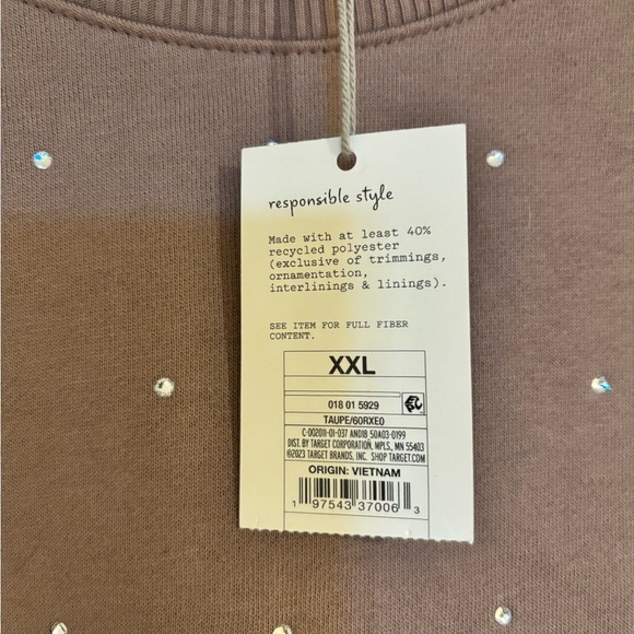 A New Day Women’s Rhinestone Crewneck Tan Sweatshirt - Size XXL - NWT - Picture 3 of 5
